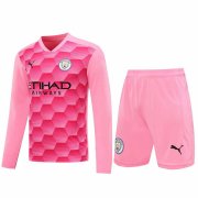 20/21 Manchester City Goalkeeper Pink Long Sleeve Man Soccer Jersey + Shorts Set