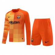 21/22 Barcelona Goalkeeper Orange Long Sleeve Soccer Kit (Jersey + Short) Mens