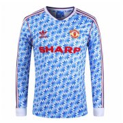 90/92 Manchester United Away Blue Long Sleeve Retro Man Soccer Jersey